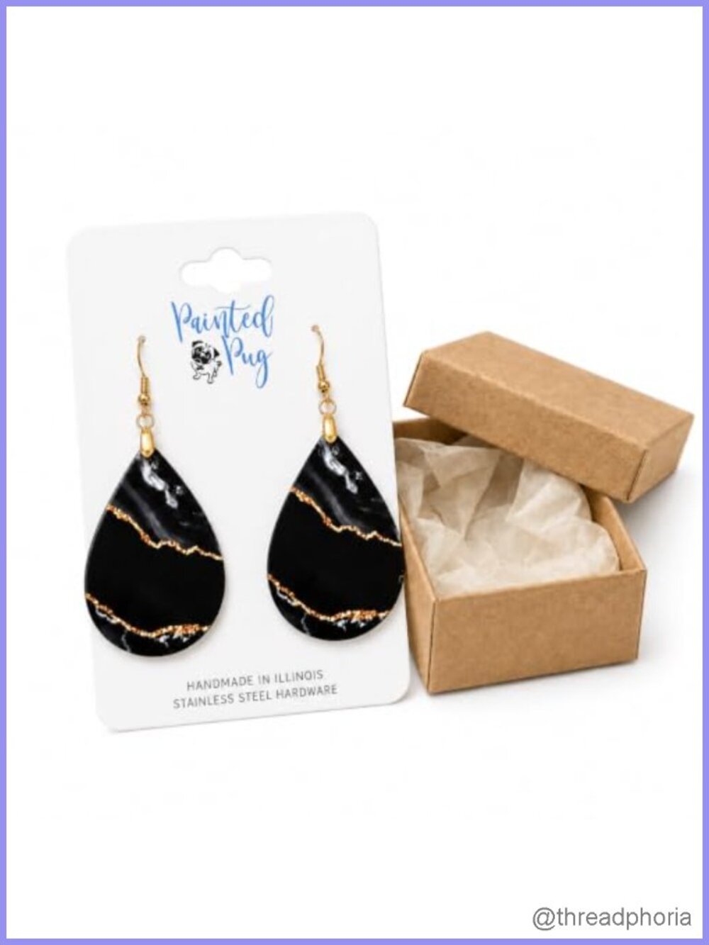 Handcrafted MDF Wood Teardrop Dangle Earrings with Hypoallergenic Stainless